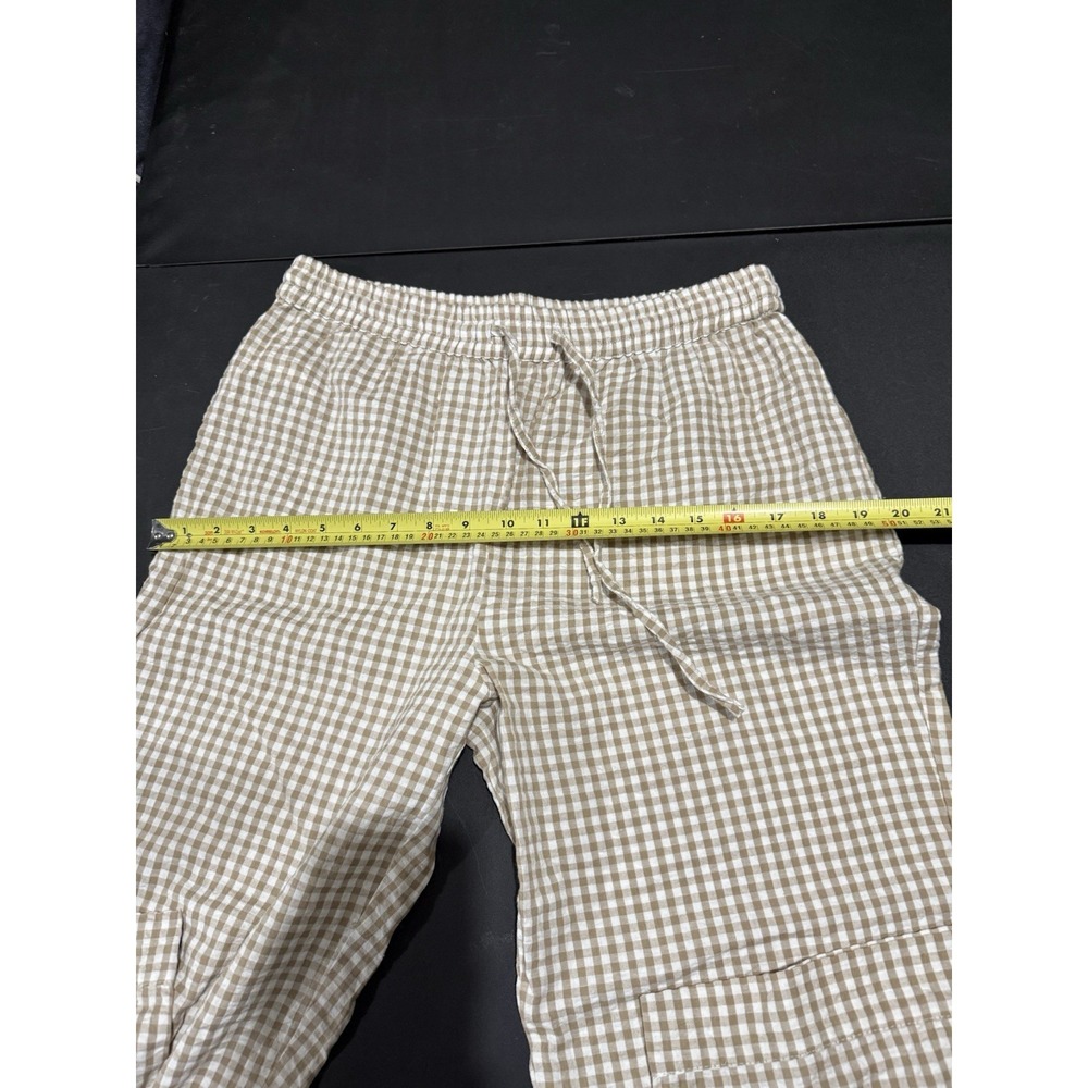 MNG Tan Brown Gingham Checkered Lounge Wide Leg Pants Women's Size M 100% Cotton - Picture 5 of 11
